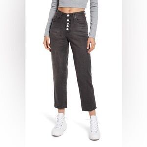 Nordstrom BP. High Rise Black Exposed Button Fly Cropped Mom Jeans 25